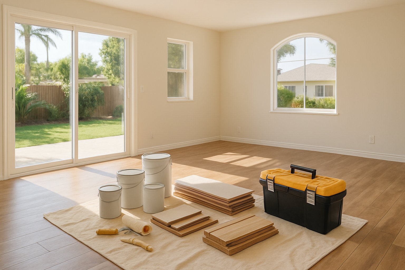 Living room in the final stage of a full home remodel